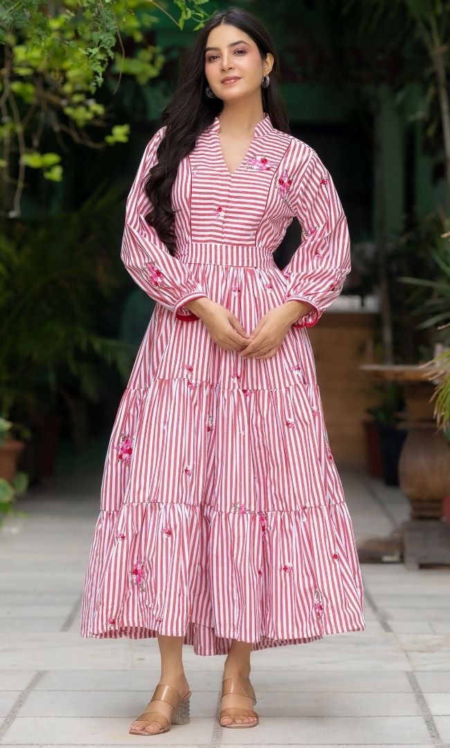 Scarlet Red Striped Dress