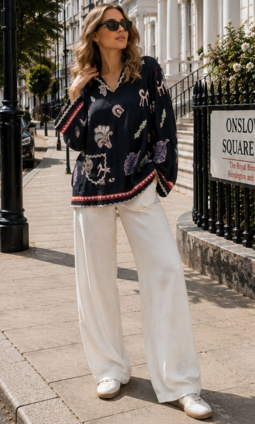 Alora Printed Detail Top