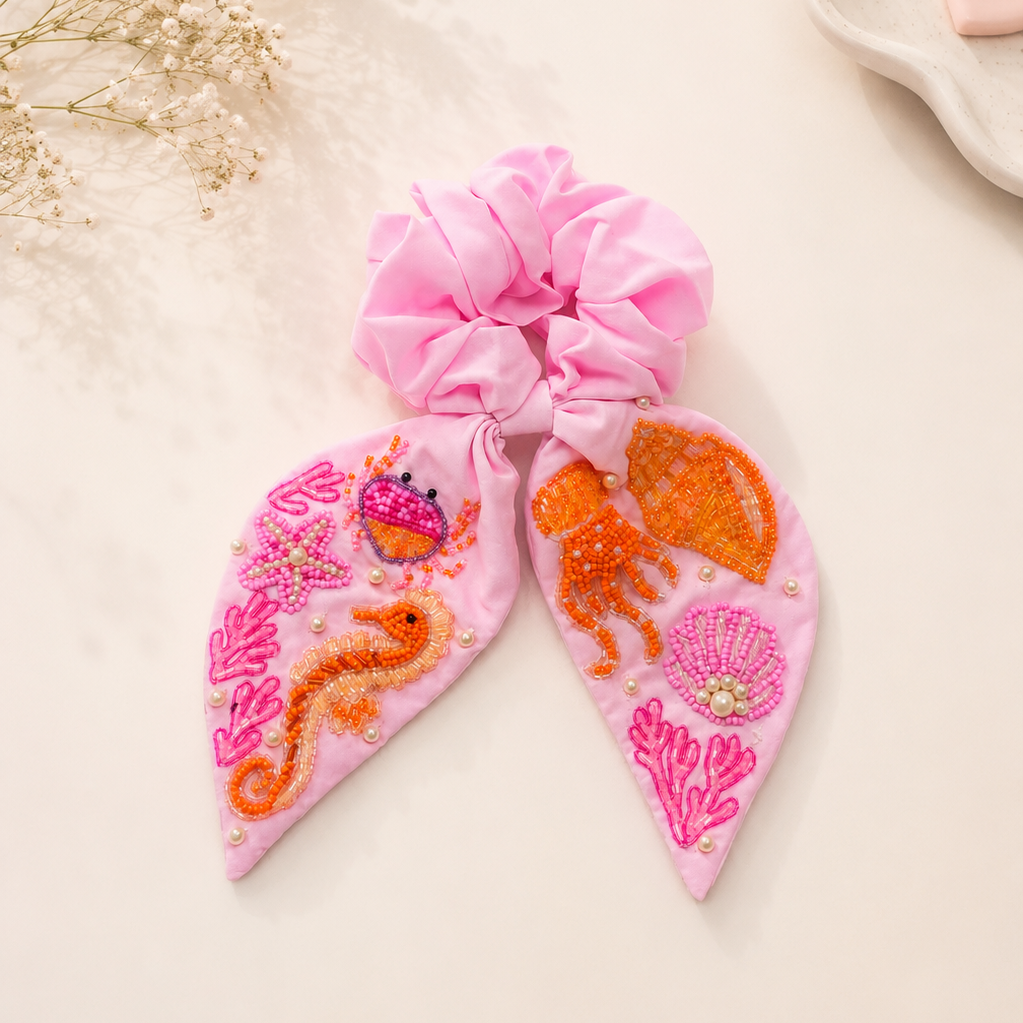 Sealife Beaded Scrunchie