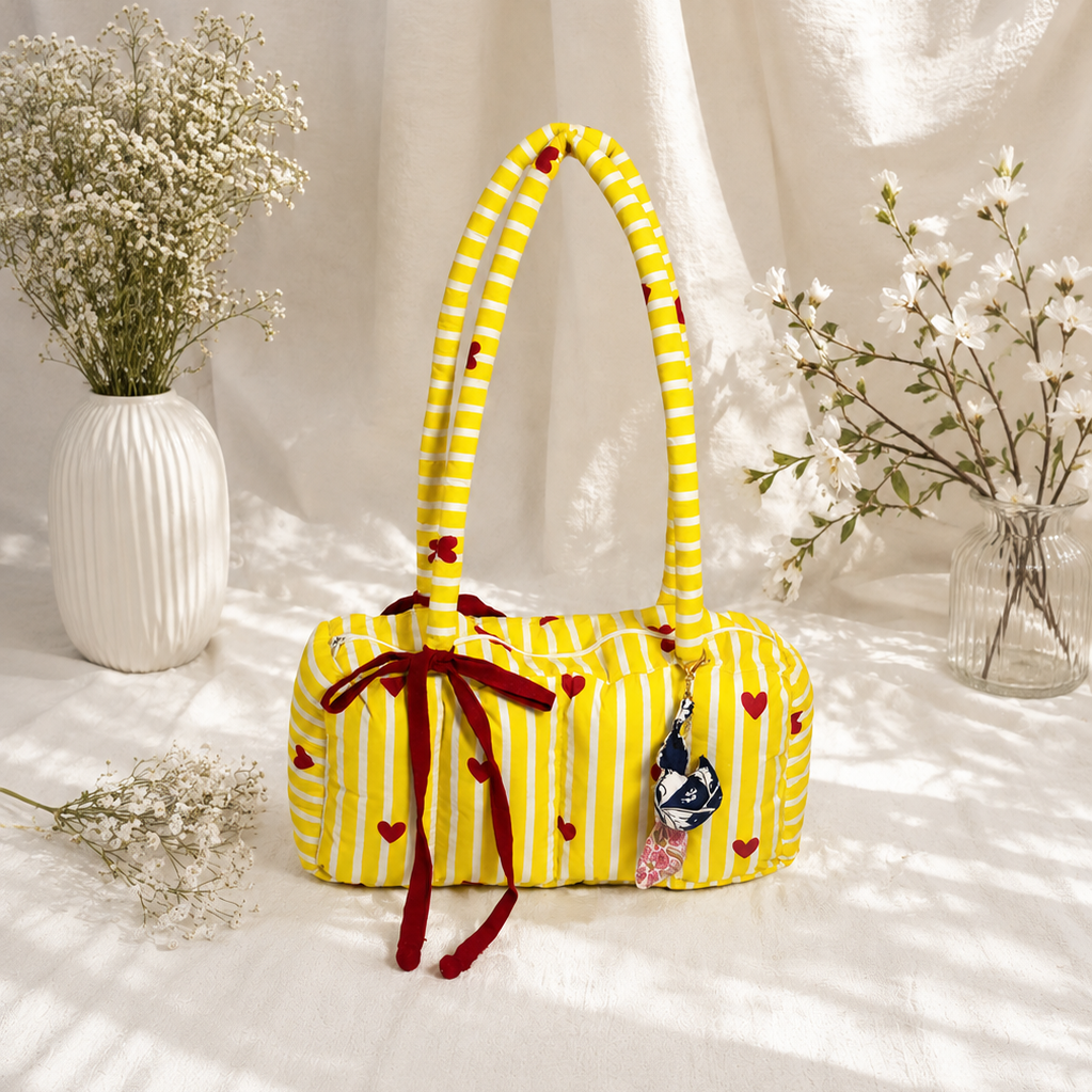 Yellow Heart Puffer Baguette Bag