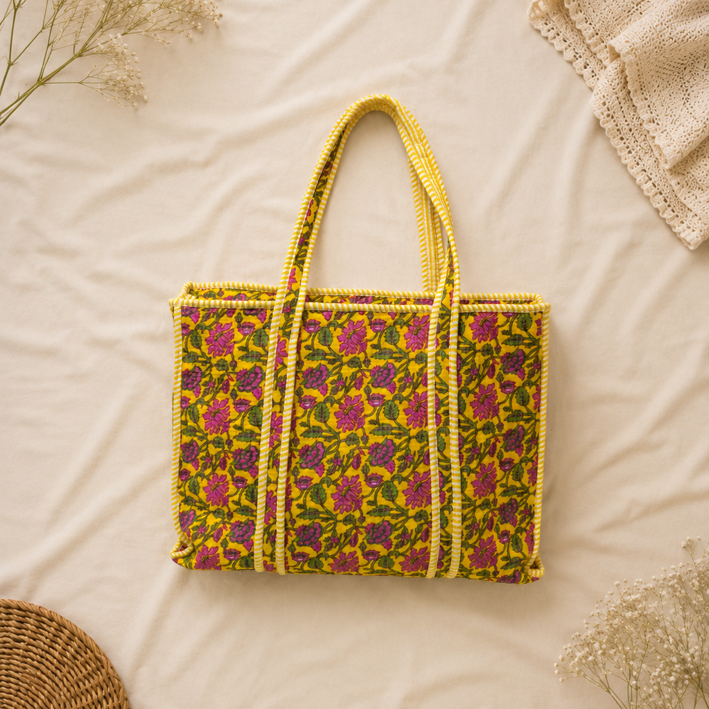 Yellow Floral Tote Bag