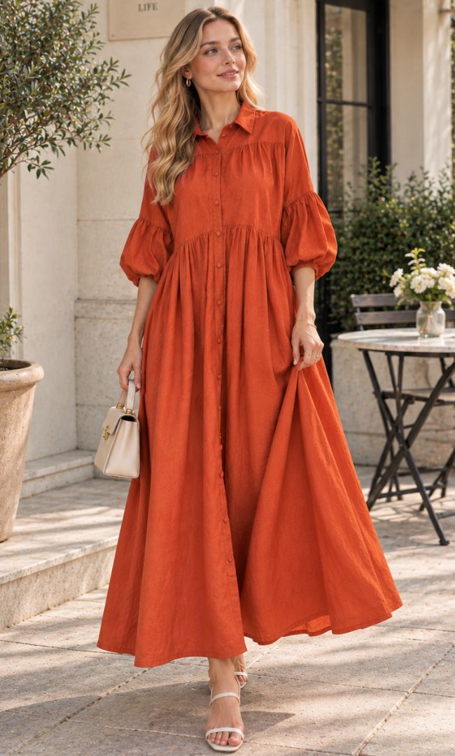 Amber Bloom Button-Down Dress