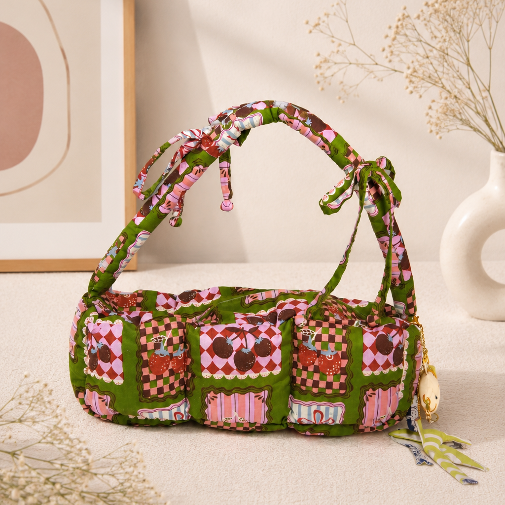 Green Santa Puffer Baguette Bag