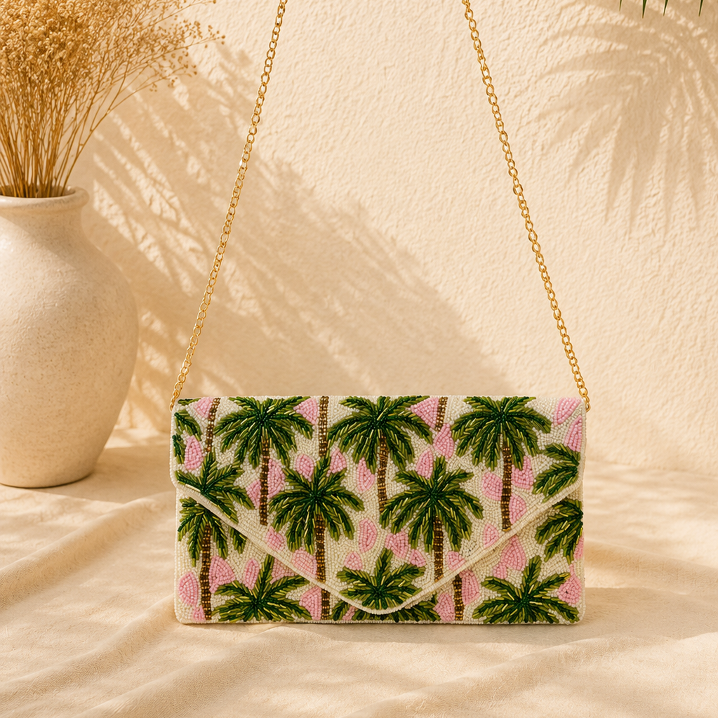 Palm Tree Beaded Evening Bag
