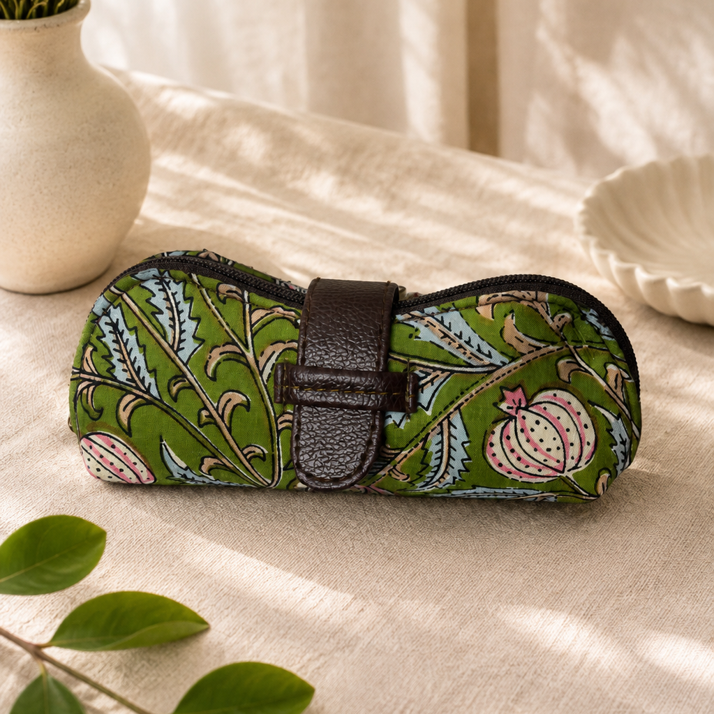 Green Floral Glass Case