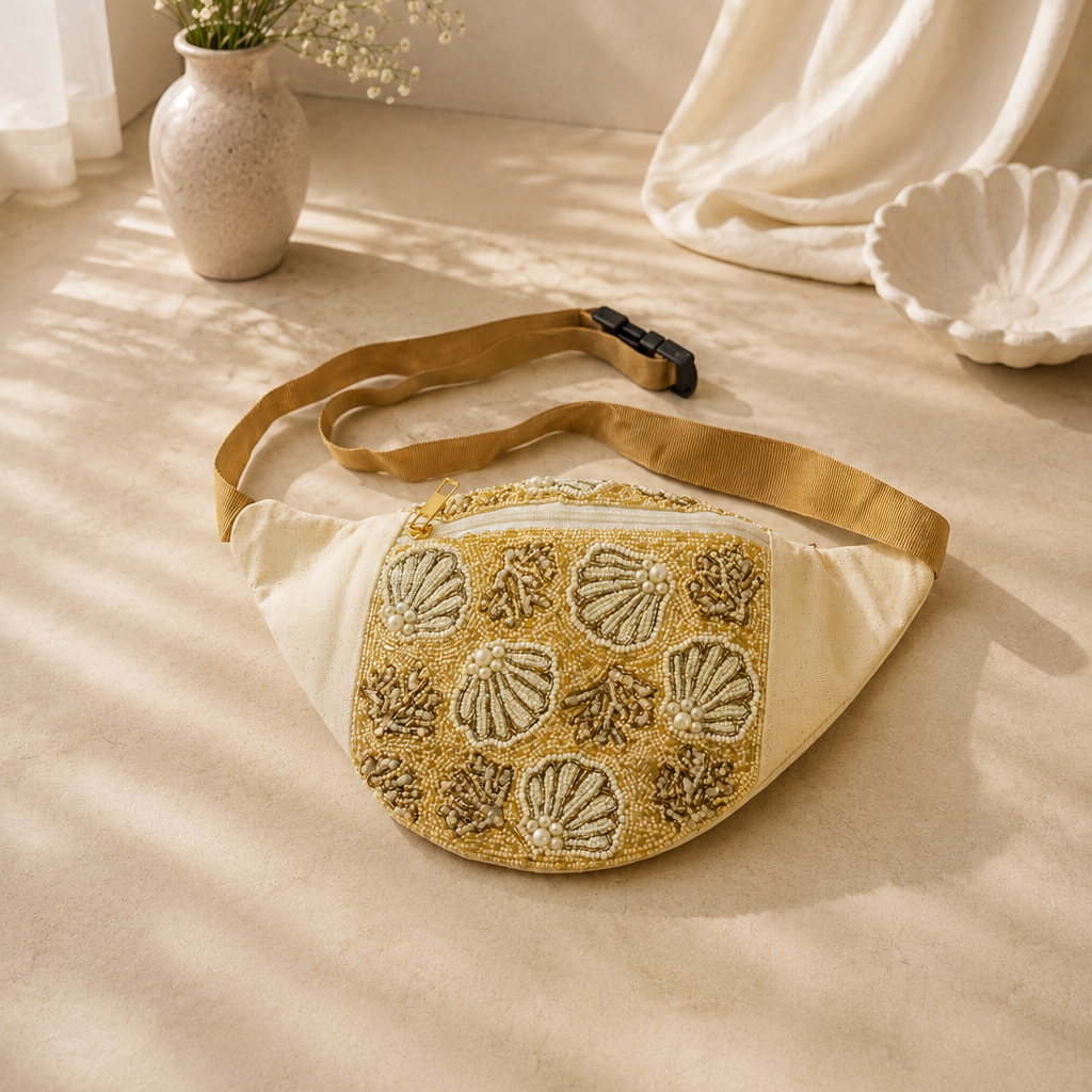 Golden Beaded Sling Bag