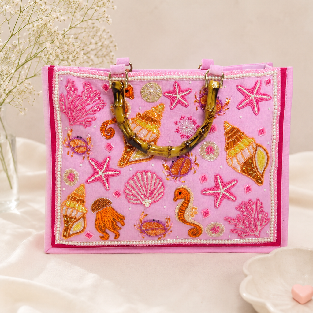 Sealife Beaded Tote Bag