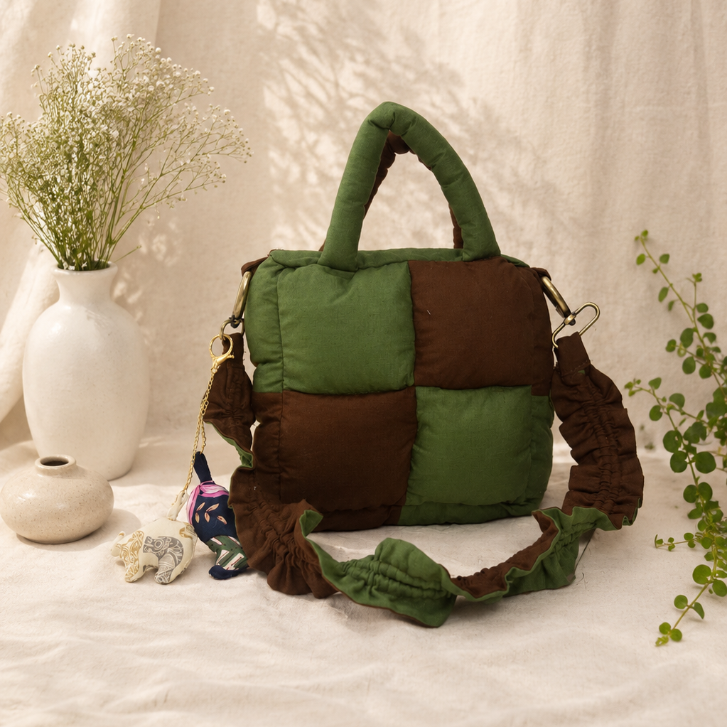Olive Brown Puffer Handbag