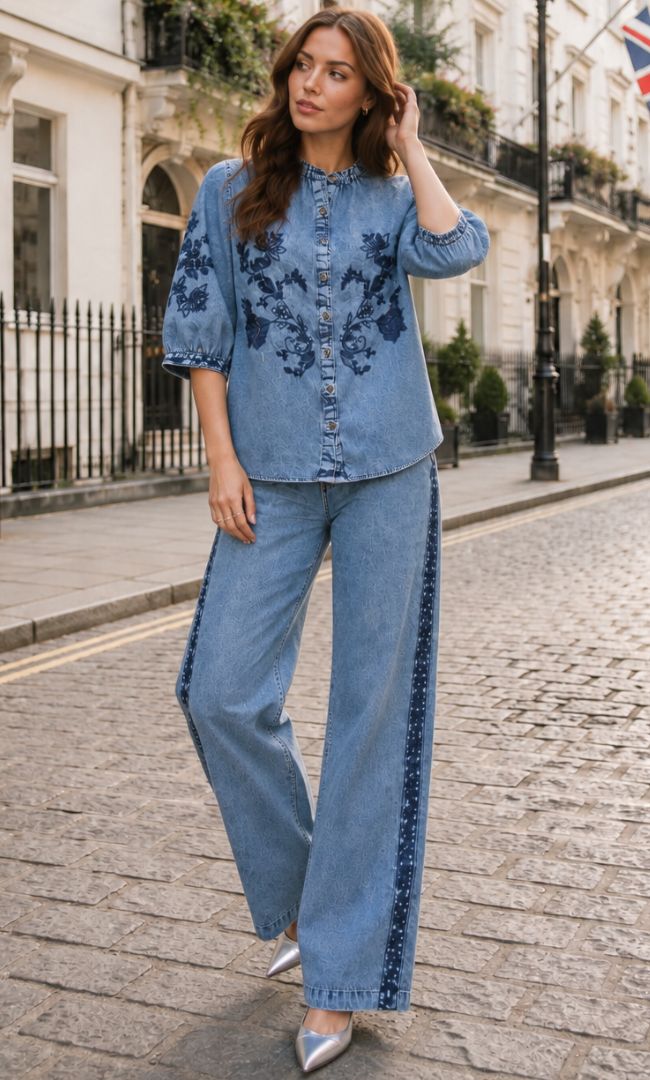 Blue Denim Embroidered Co-ord Set