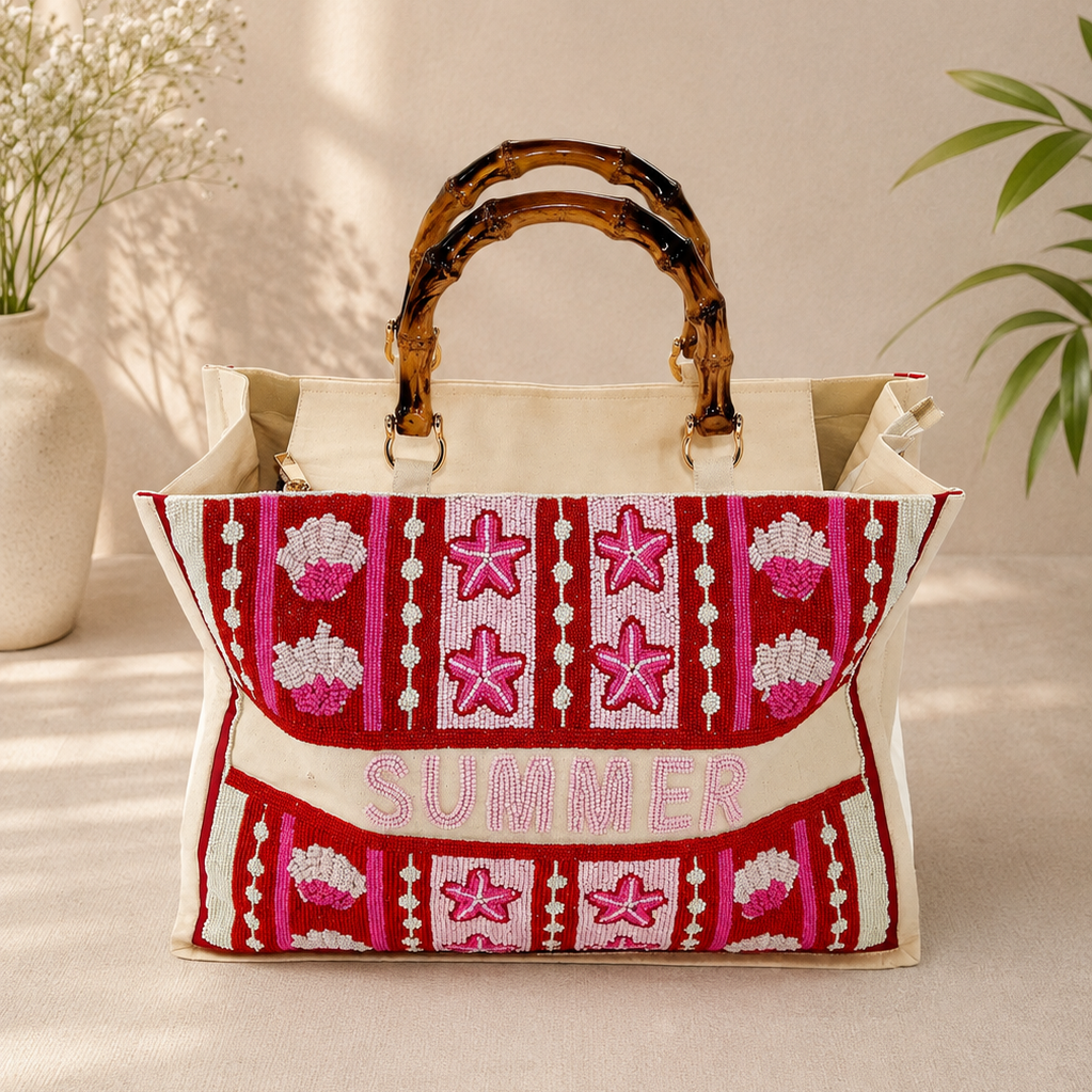 Hot Pink Beaded Tote Bag