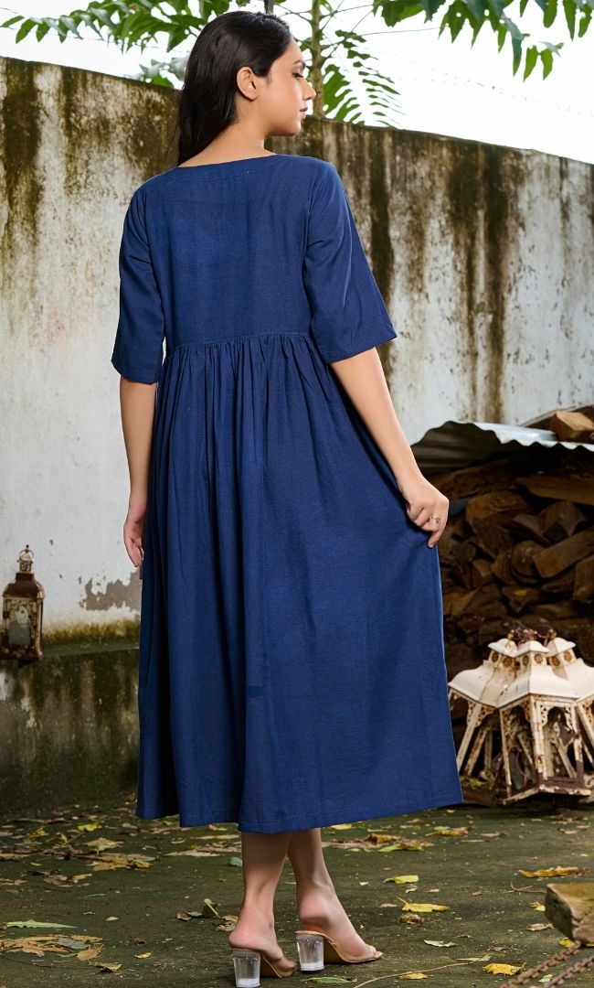 Navy Blue Linen Dress