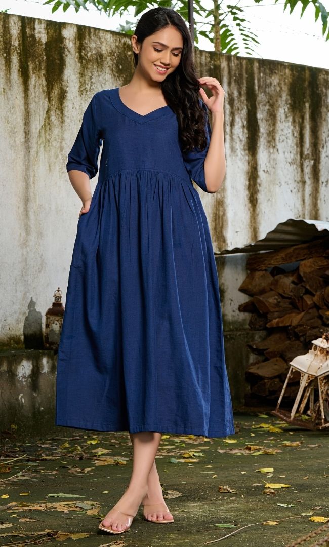 Navy Blue Linen Dress