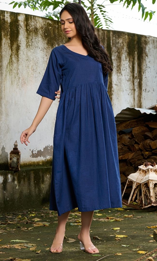 Navy Blue Linen Dress