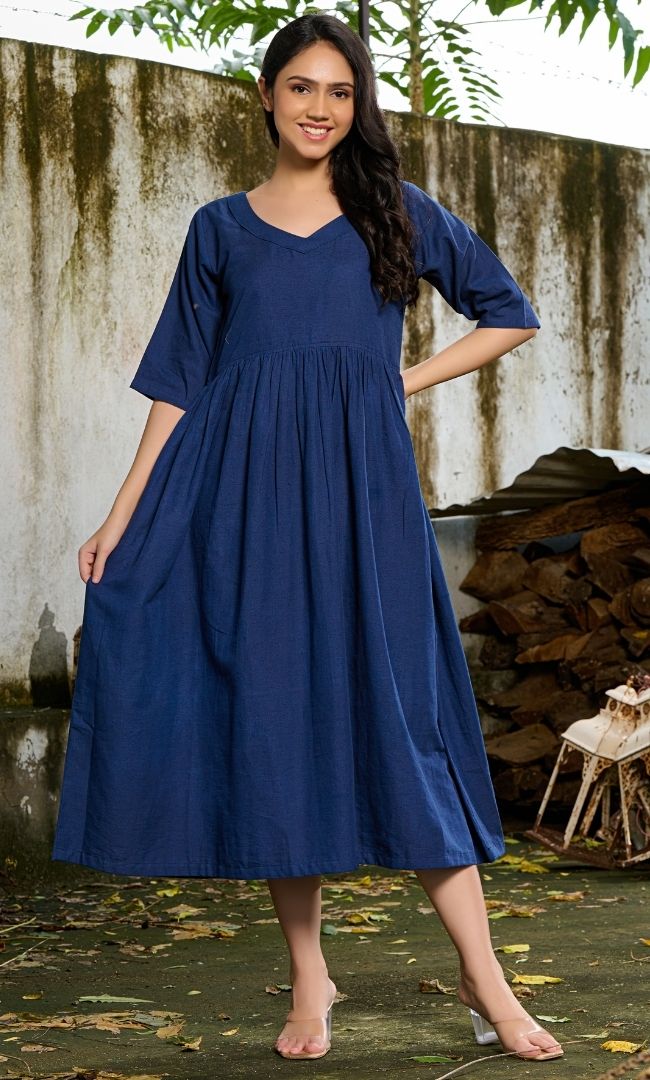 Navy Blue Linen Dress