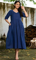 Navy Blue Linen Dress