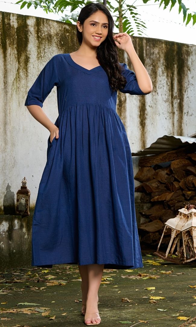 Navy Blue Linen Dress