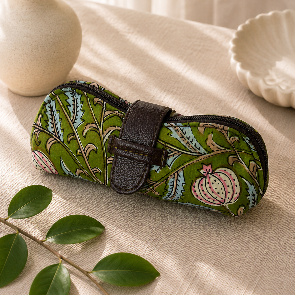 Green Floral Glass Case