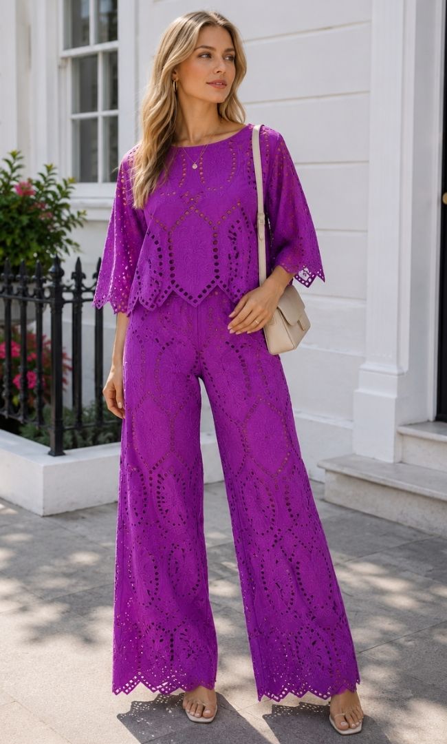 Purple Schiffli Co-Ord Set