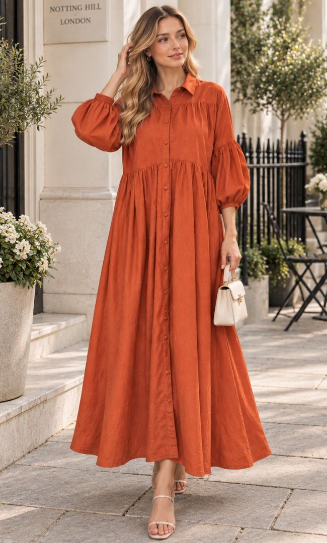 Amber Bloom Button-Down Dress