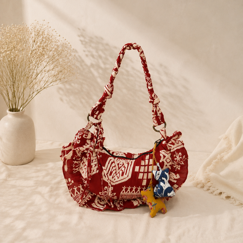 Red Puffer Baguette Bag