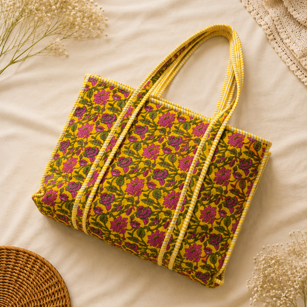 Yellow Floral Tote Bag