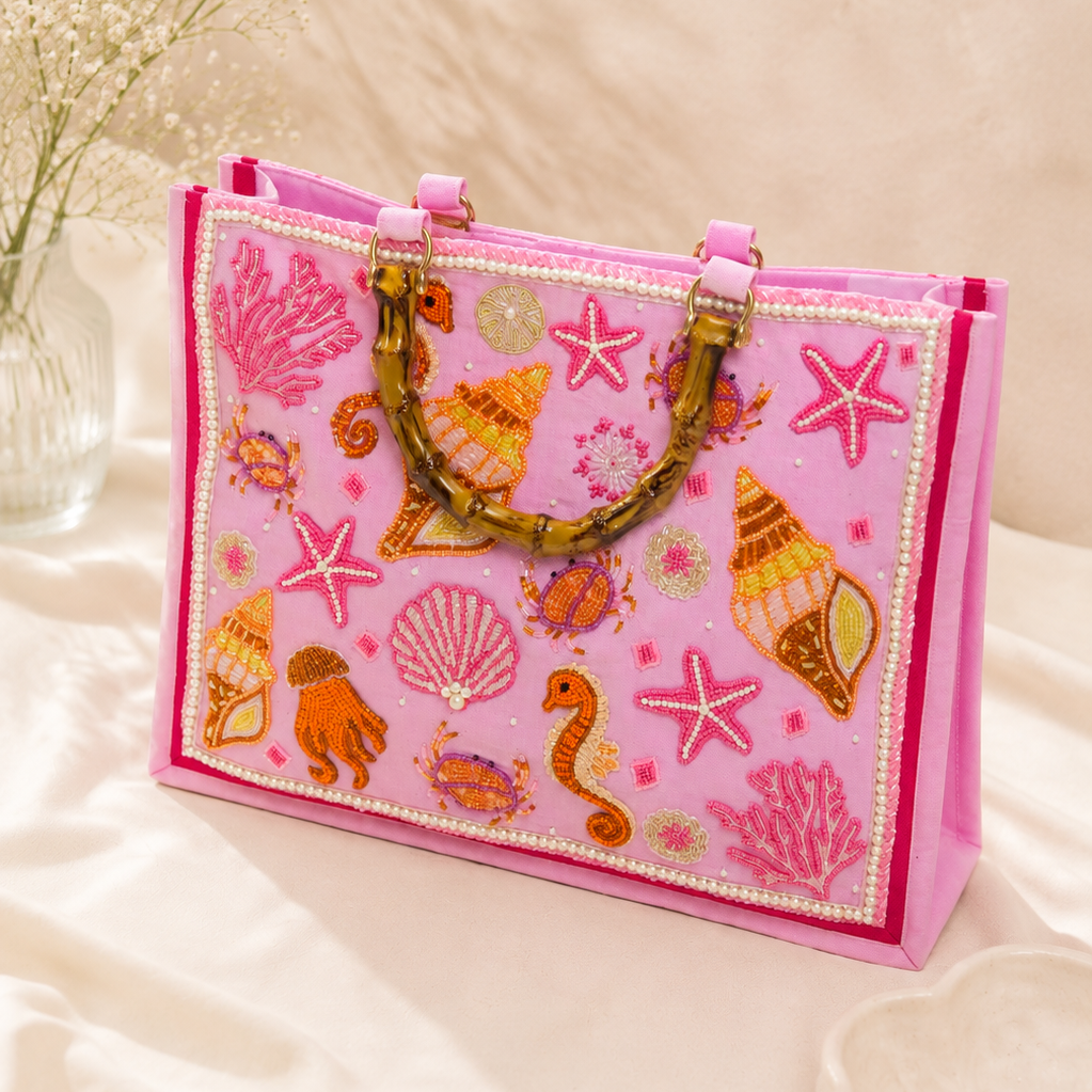 Sealife Beaded Tote Bag