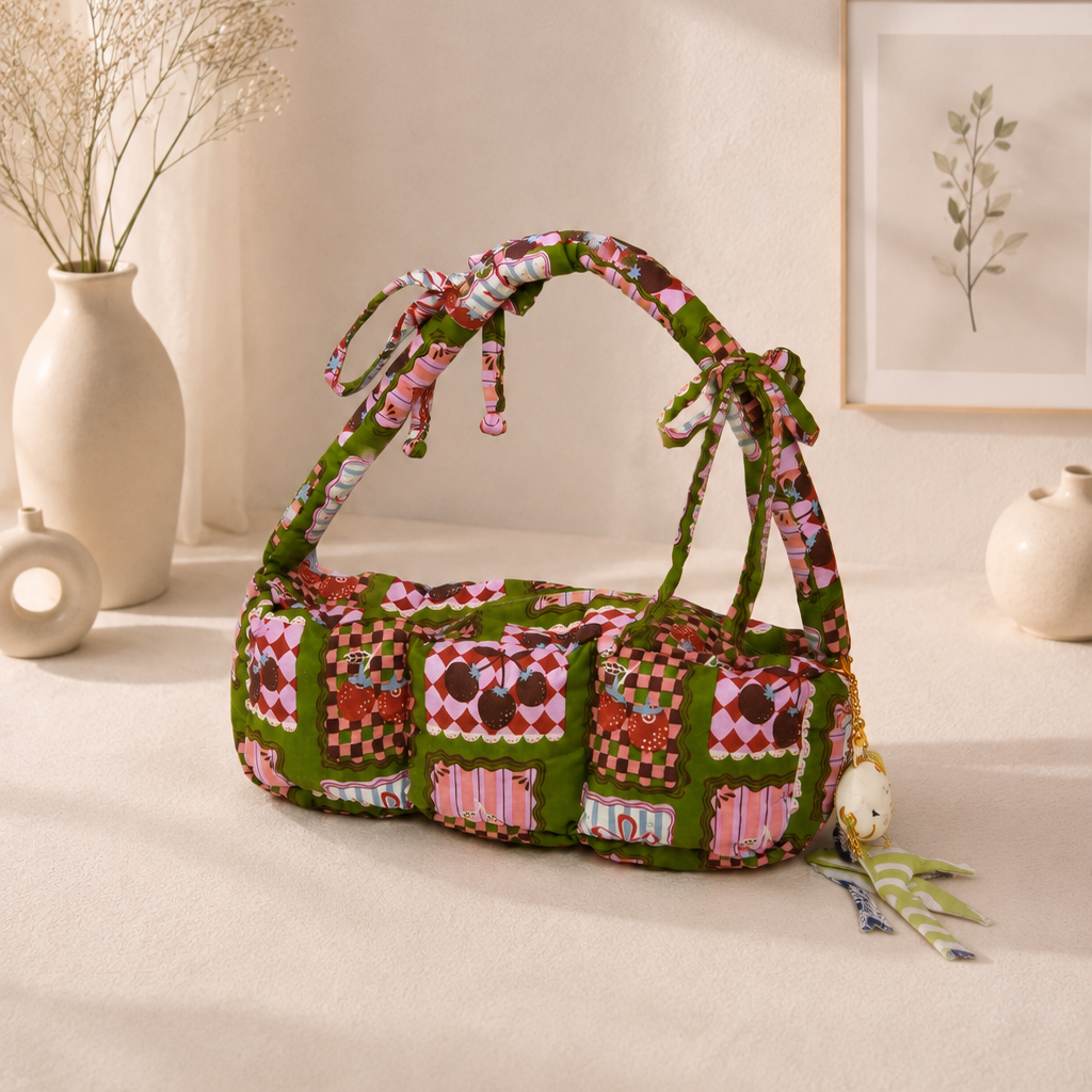 Green Santa Puffer Baguette Bag