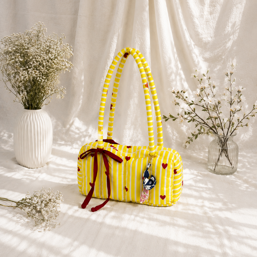 Yellow Heart Puffer Baguette Bag