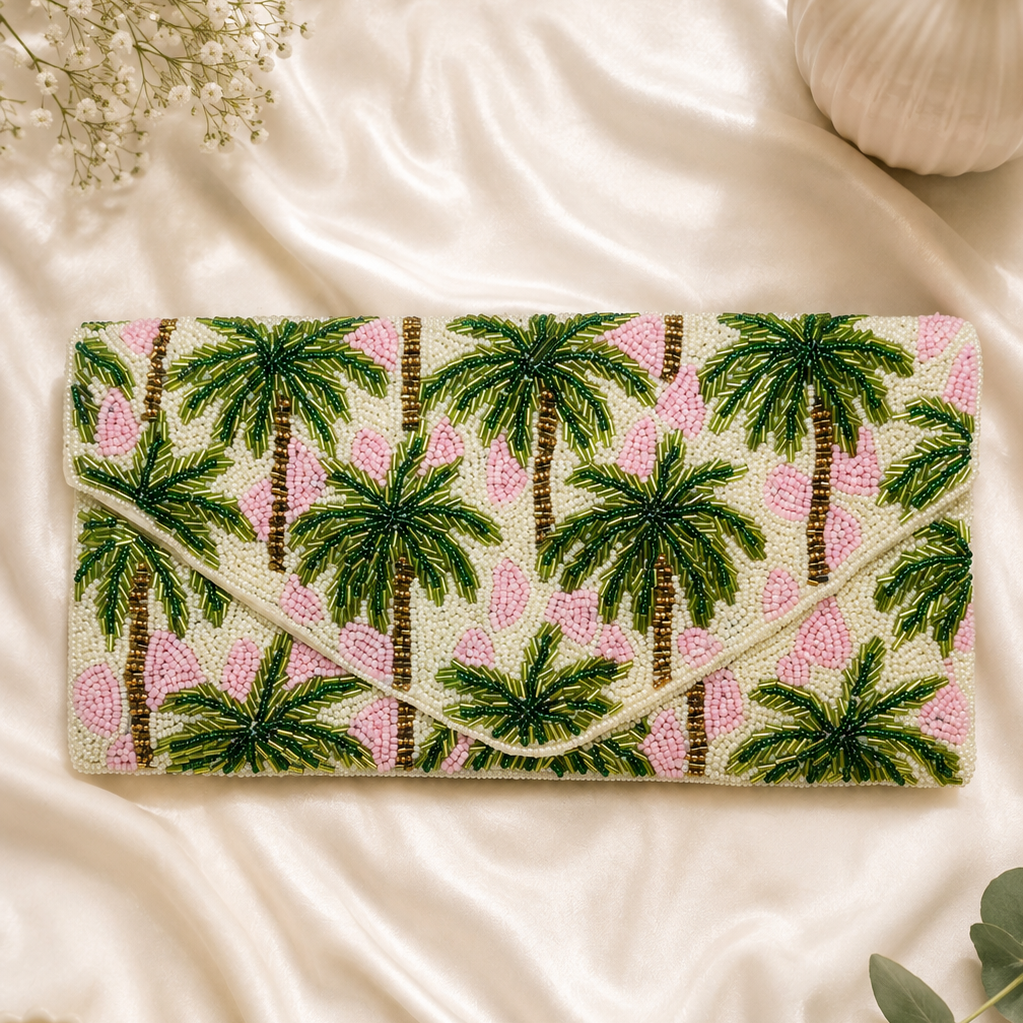 Palm Tree Beaded Evening Bag