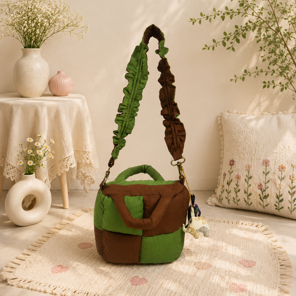 Olive Brown Puffer Handbag