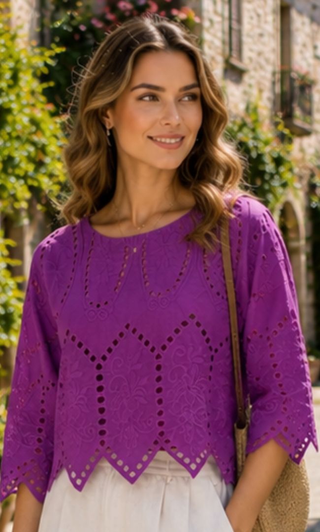Schiffli Cutwork Crop Top