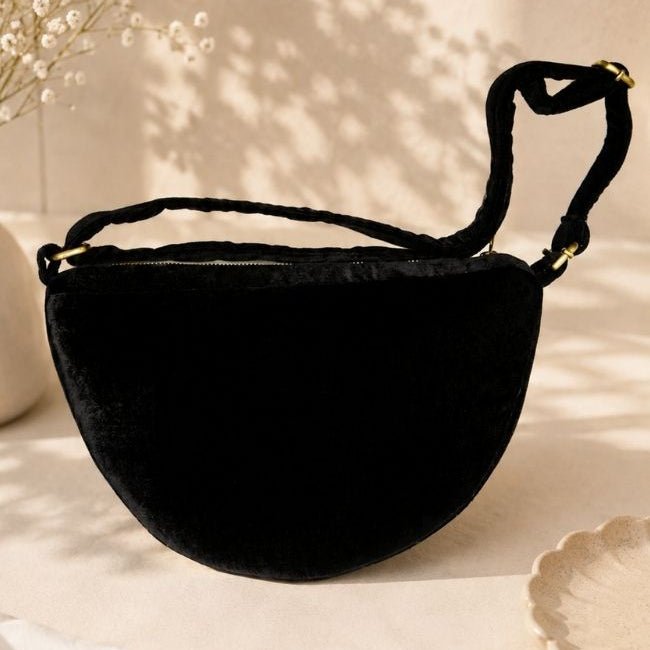 Black Velvet Sunflame Embroidered Bag