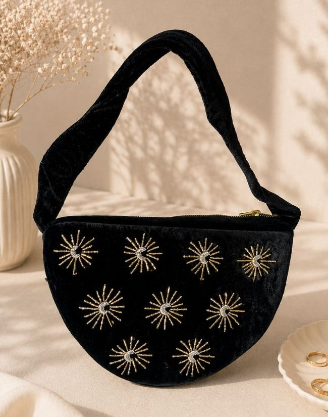 Black Velvet Sunshine Embroidered Bag