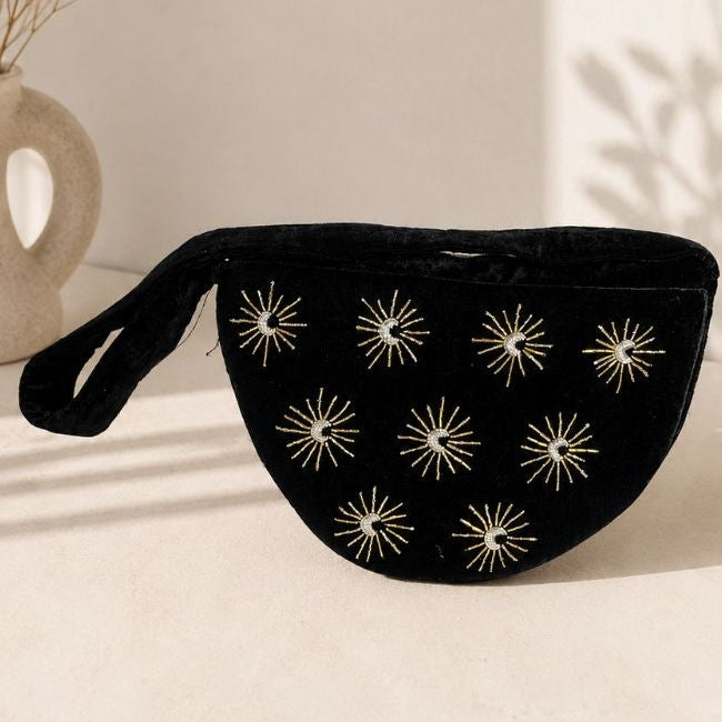 Black Velvet Sunshine Embroidered Bag