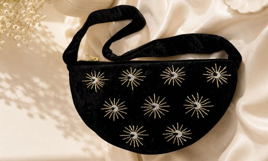 Black Velvet Sunshine Embroidered Bag