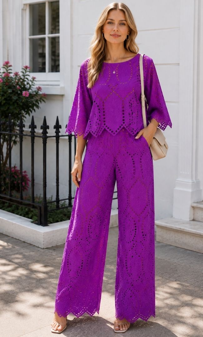 Purple Schiffli Co-Ord Set