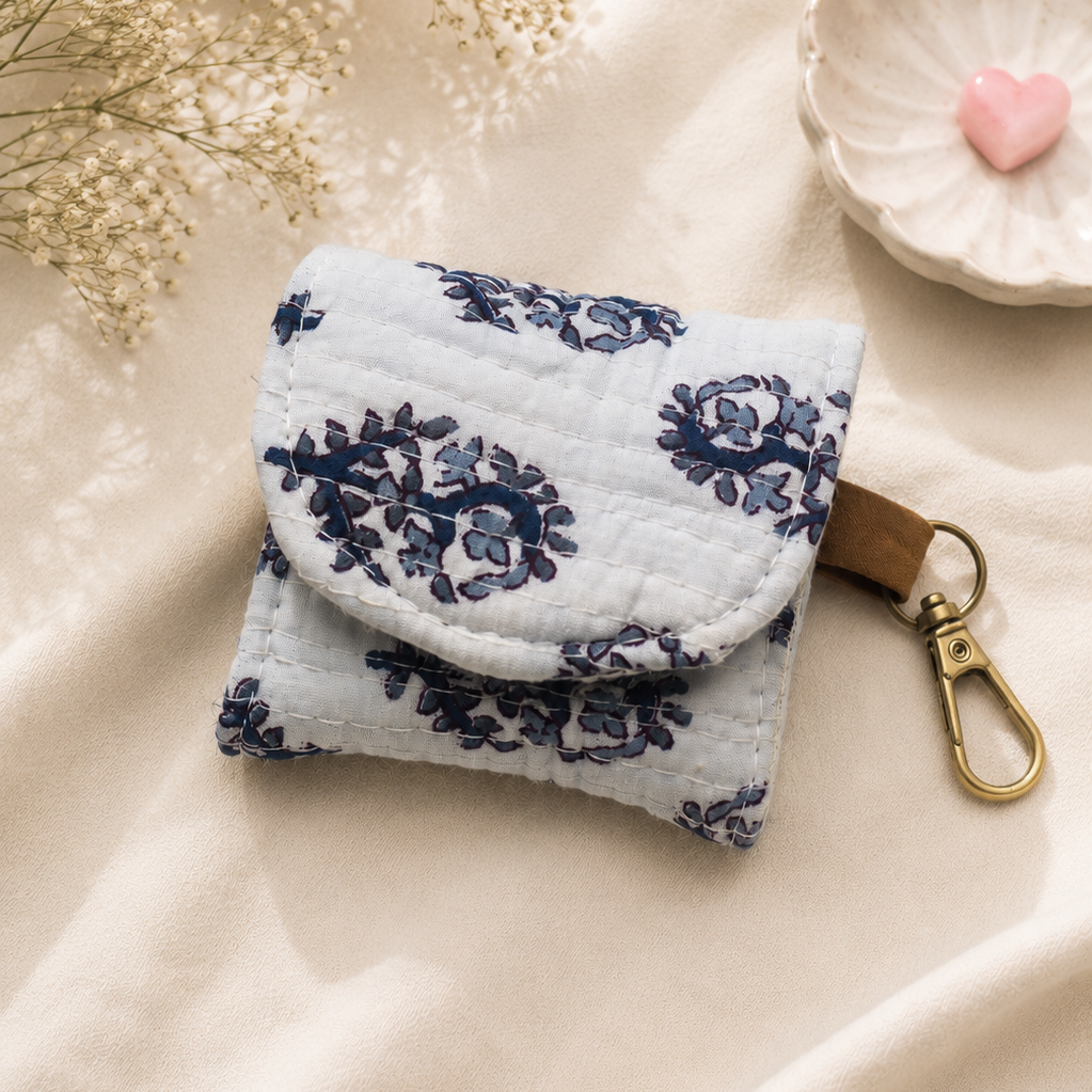 White Blockprint Coin Purse