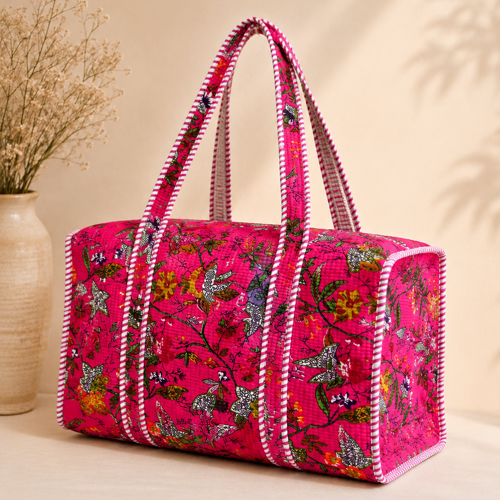 Pink Floral Duffle Bag