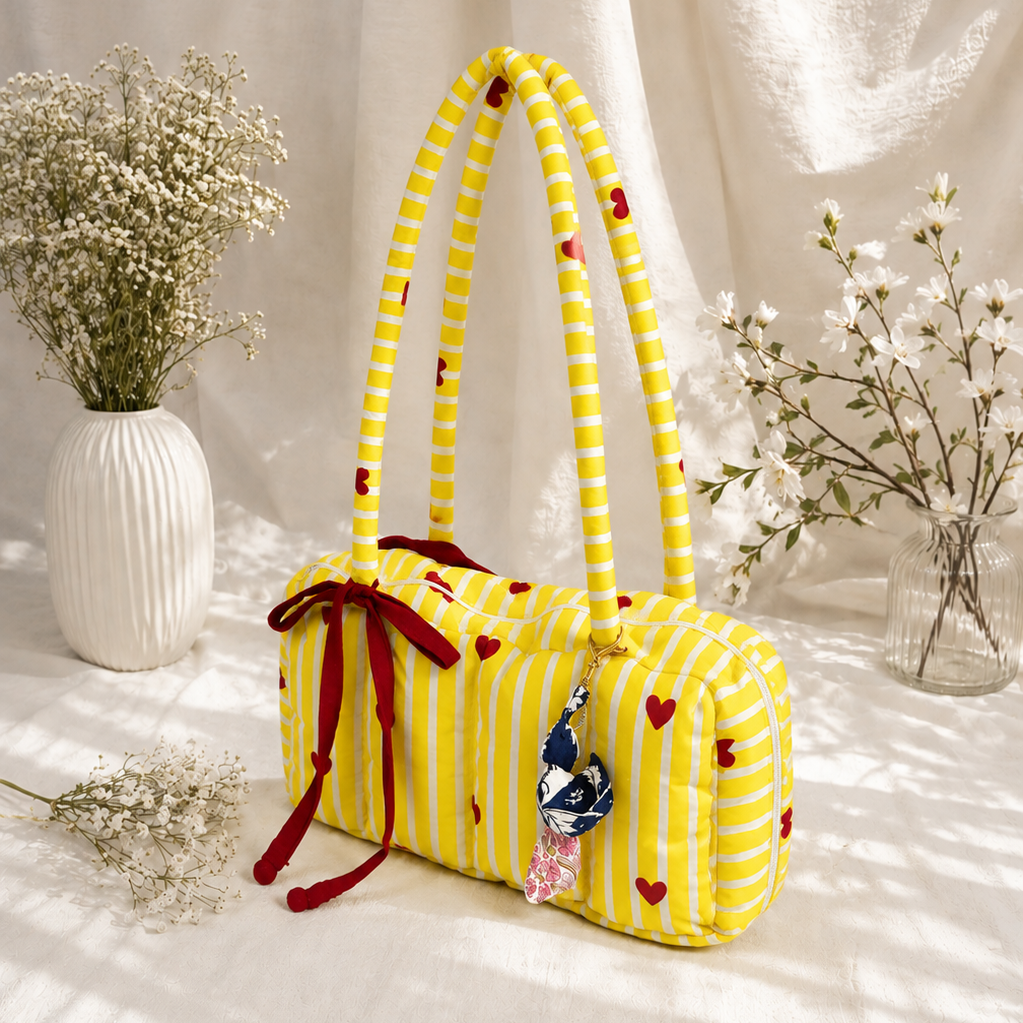 Yellow Heart Puffer Baguette Bag
