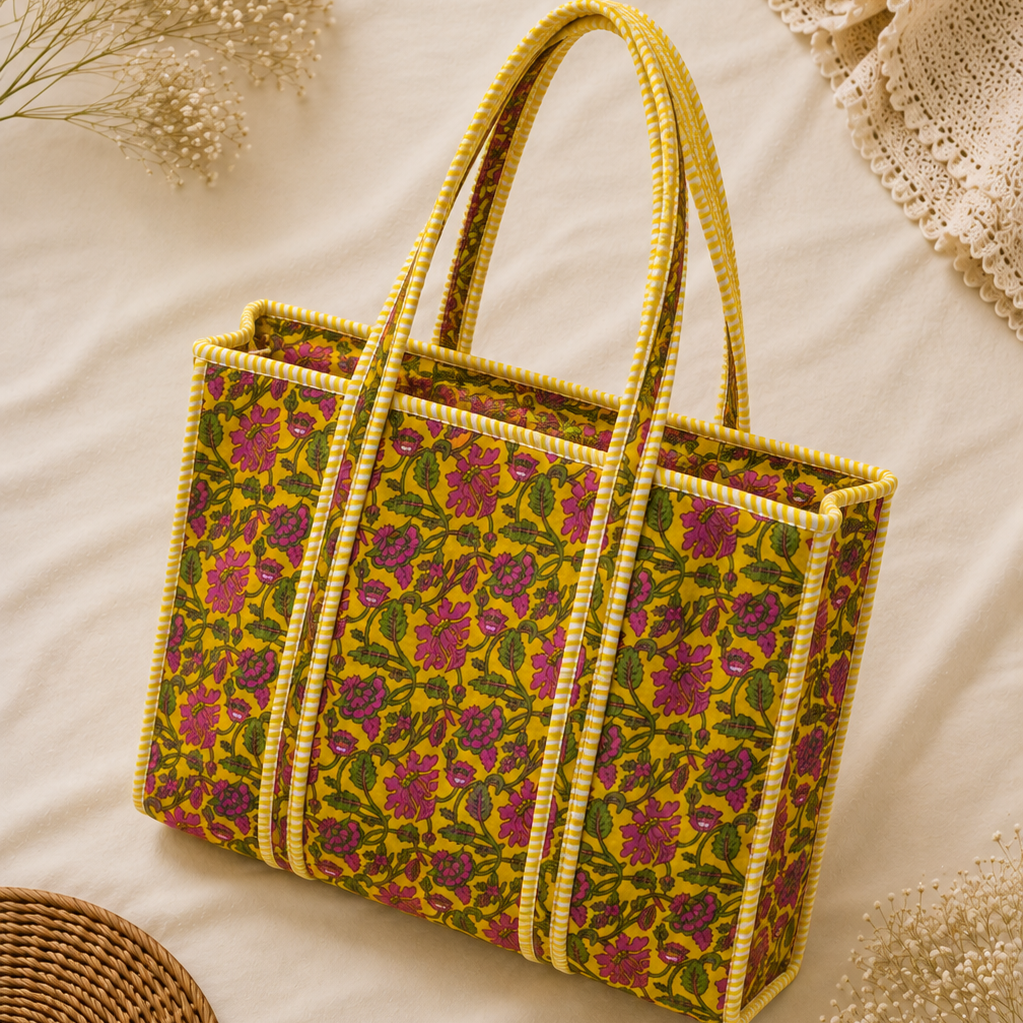 Yellow Floral Tote Bag