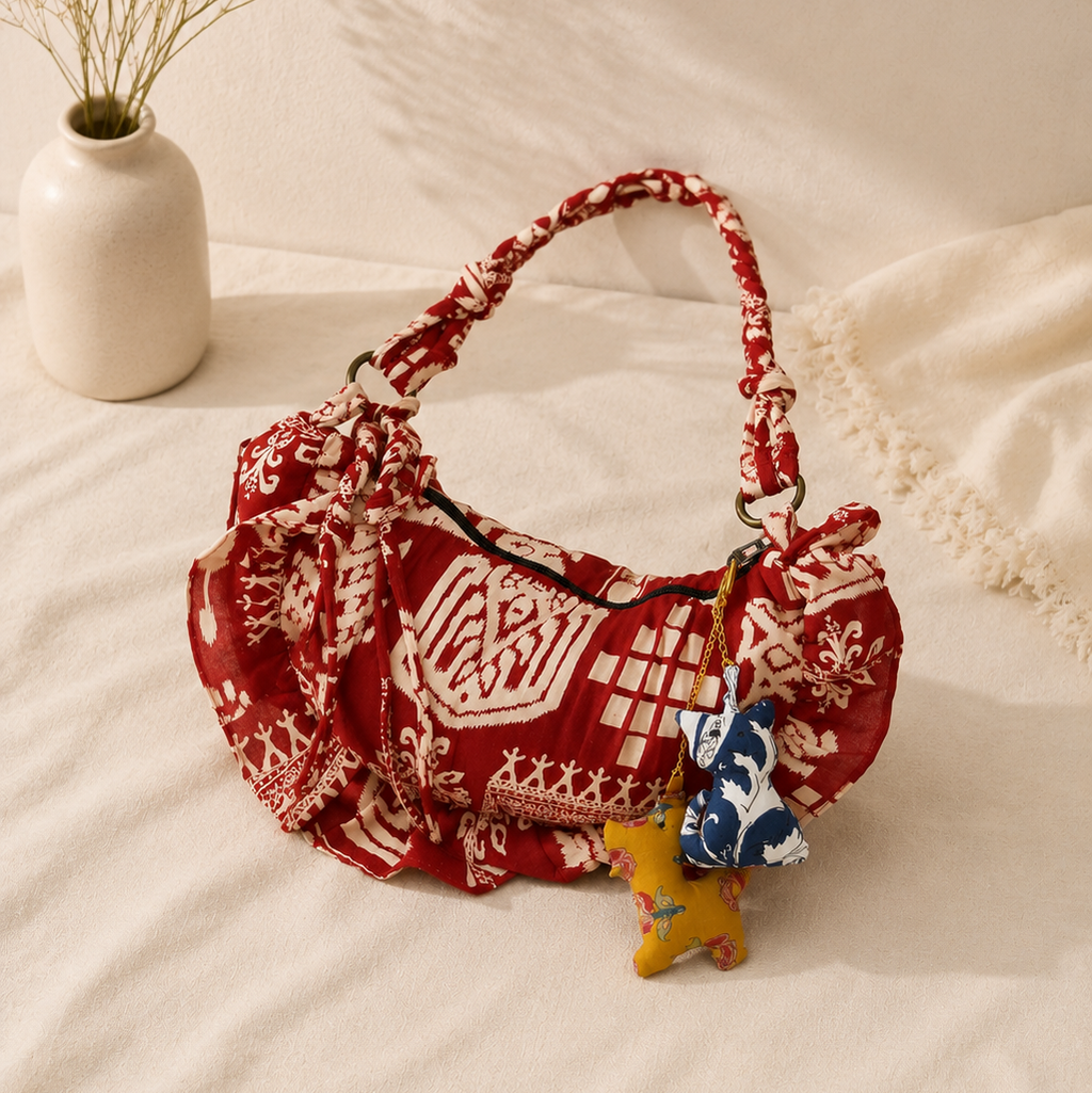 Red Puffer Baguette Bag
