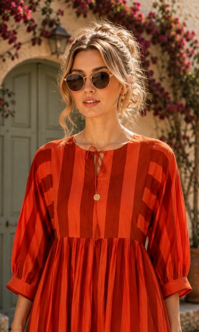 Coral Flame Stripe Maxi Dress