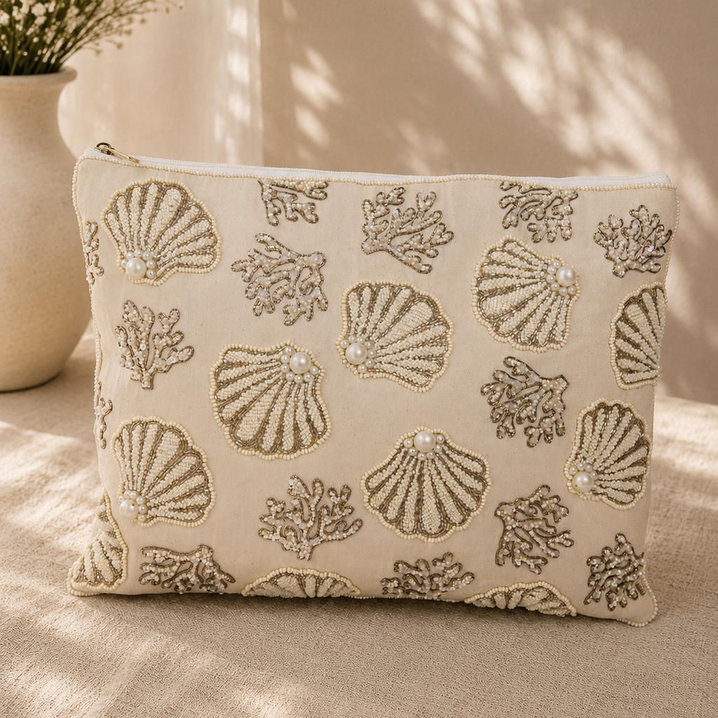 Golden Beaded Tote Bag