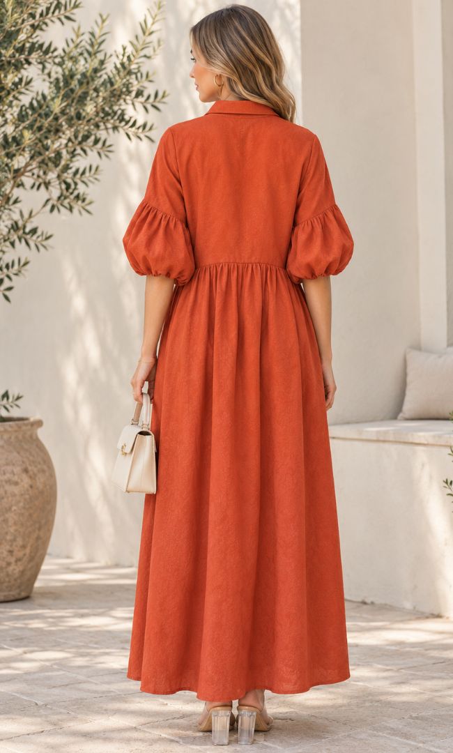 Amber Bloom Button-Down Dress