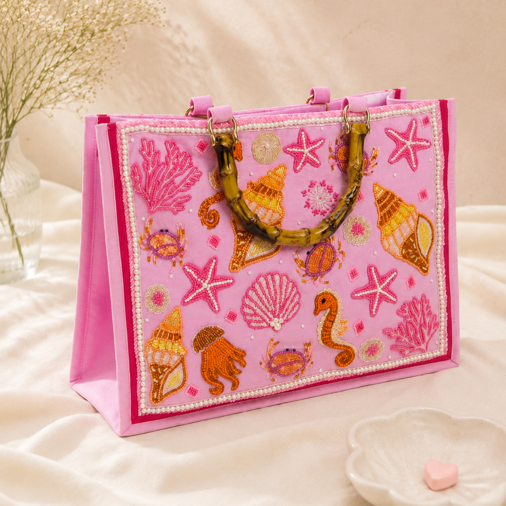 Sealife Beaded Tote Bag