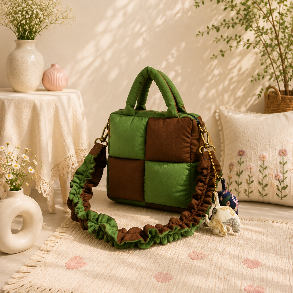 Olive Brown Puffer Handbag