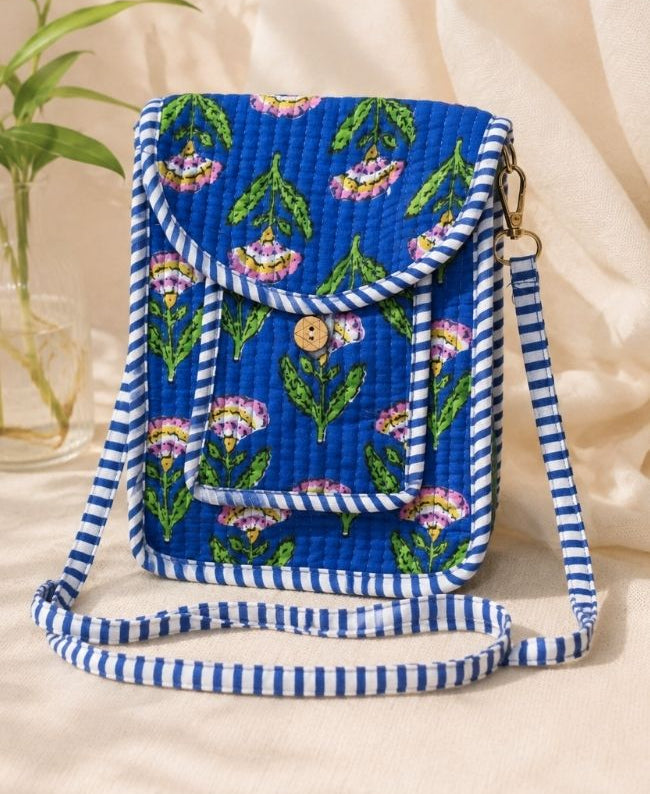 Blue Floral Mobile Pouch