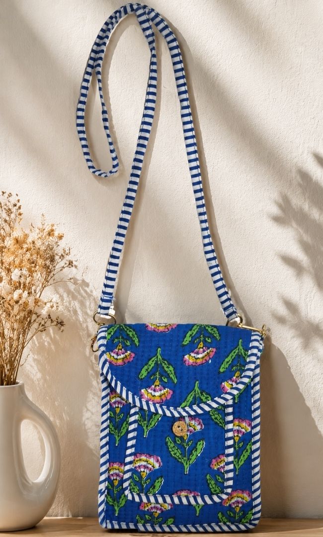 Blue Floral Mobile Pouch