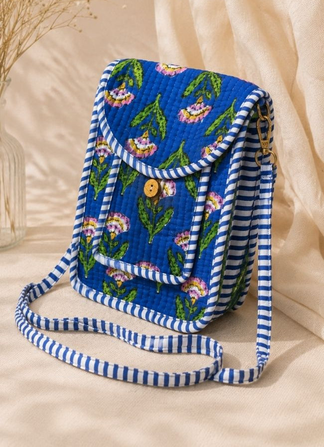 Blue Floral Mobile Pouch
