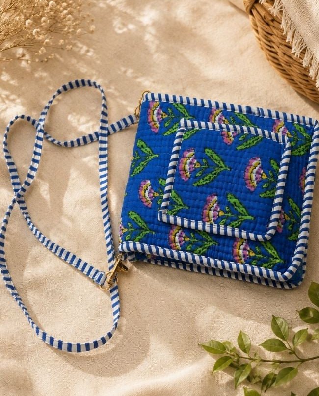 Blue Floral Mobile Pouch